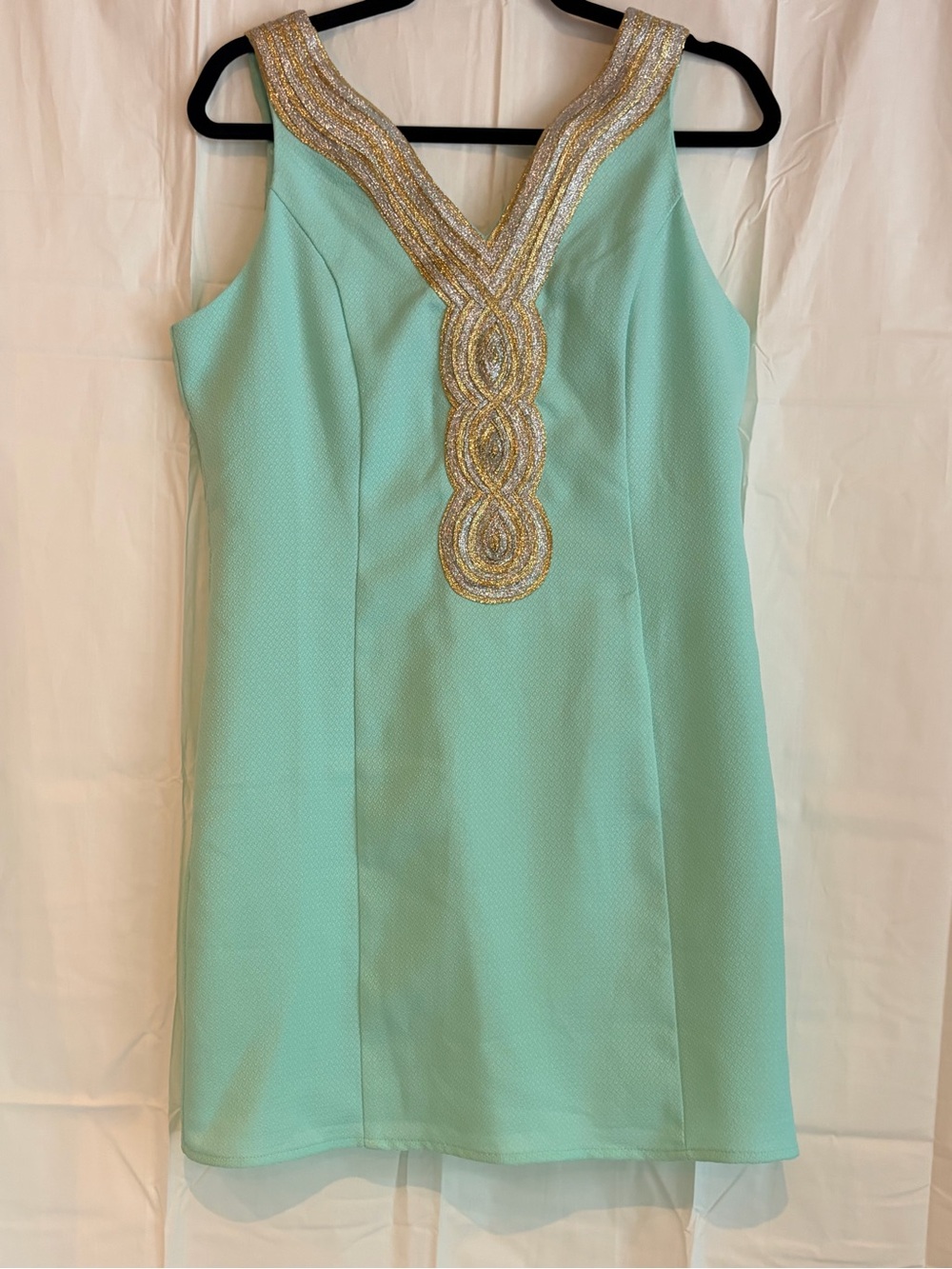 Pink Lily Mint Green Midi Dress with Gold & Silver Beaded V-Neckline